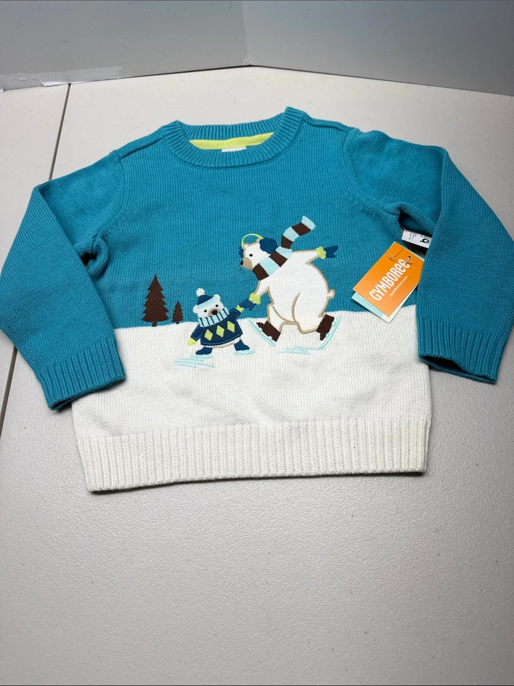 Gymboree Teal & White Ice Skating Polar Bear Sweater